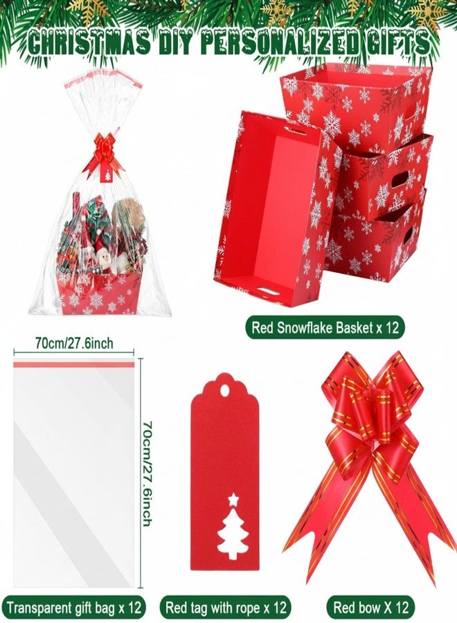 Cholemy Large Snowflake Gift Baskets Empty for Gifts to Fill 10 x 12 Inch Red Winter Cardboard Baskets with Transparent Bags Red Bows and Tags Sets for Winter Valentines Day Party Decorations(12 Set) - Image 3